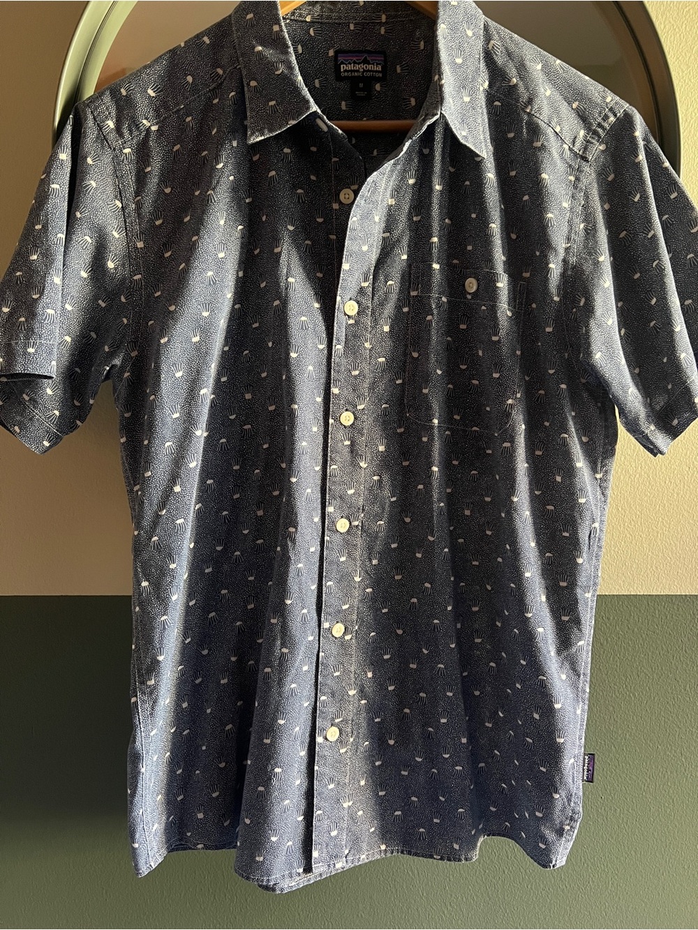 Patagonia Short-Sleeve Button-Down Shirt in Navy with Micro Dot Print